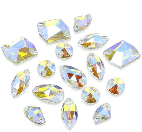DONGZHOU Strasssteine zum Aufnähen, Flatback Mix Form Nähen auf Kristall mit Löchern Glas Strass Kristall Edelsteine Nähen Steine für Kleidung Schuhe und Violett, 101SHIM