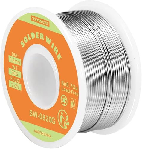TOWOT Filo per saldatura con nucleo di colofonia senza piombo per saldatura elettrica, contenuto 2,0% flusso di saldatura Sn0.7Cu (0,8 mm 20 g)
