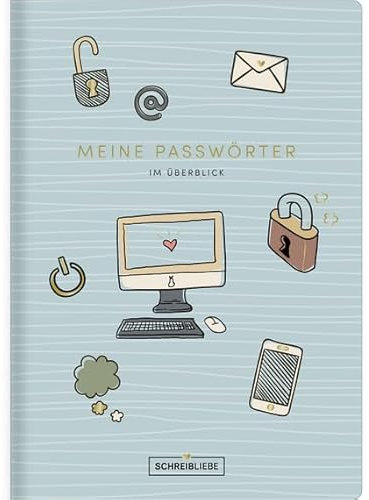 Korsch Verlag Meine Passwörter im Überblick A5-14,8 cm x 21 cm vegan - Notizheft - Passwort-Buch - SchreibLiebe
