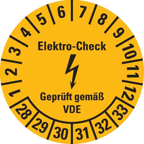 Dreifke® Prüfplakette Elektro-Check, VDE, 28-33, gelb, Dokumentenfolie, Ø 30mm, 108 Stk.