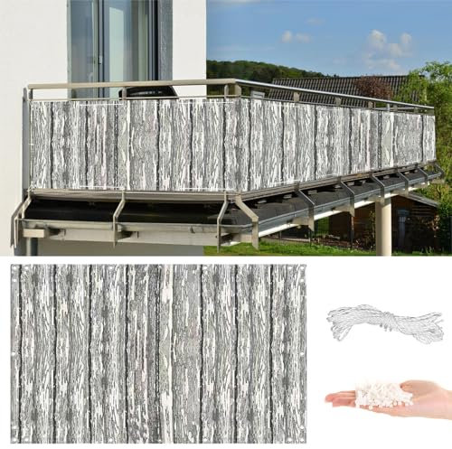 AYLFBFU Sichtschutz Balkon 1.5 x 3m, 100% Wasserdichtes Oxford-Stoff,UV-Schutz, mit Kabelbinder und Kordel - Balkonbespannung für Balkon Garten im Freien, Boden-Muster S2