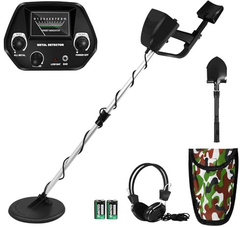 FIVMEN Garten Metalldetektoren für Kinder 2 Modi Metallsuchgerät Profi Detektor mit Höhenverstellbare Handgriff, Wasserdicht Suchspule, Schaufel, Kopfhörer & Tragtasche, MD4030