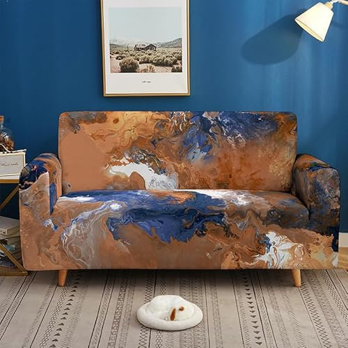 Gambo Sofa Überzug Muster Aus Braunem Marmor High Stretch Sofabezug Moderne Universal Sofaüberwurf Jacquard Elastische Sofahusse Für Wohnzimmer Protector rutschfest Für Hunde Haustiere 90-140Cm