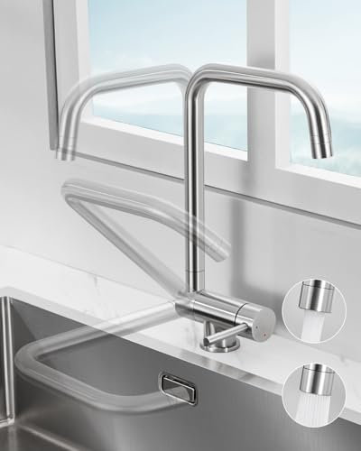Sofetiy Wasserhahn Küche Klappbar, Vorfenster Küchenarmatur mit 2 Strahlarten, Mischbatterie Küche Edelstahl, Armatur Küche Unterfenster, 360° Schwenkbar Spültischarmaturen für Spülbecken, Kitchen Tap