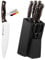 GROSSMAN® Calgary Messerblock | 6-teiliges Messerset mit Messerständer | Deutschem Edelstahl Klingen | Gummibaum Messerhalter mit Messer |Messerorganizer | Küchenmesser Set | Tiefschwarz | Schwarzrot