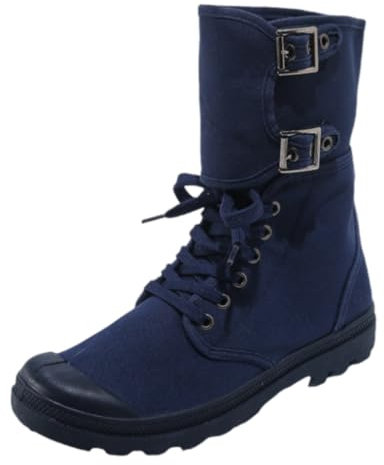 Amtopiyo Stivali da uomo in tela a metà polpaccio, alla moda, con lacci, scarpe da ginnastica, Navy, 44 EU