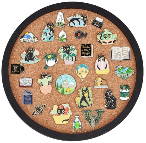 BENECREAT Flache runde Pinnwand aus Kork, 20 cm Pinnwand, Wandmontage, mit schwarzem Rahmen für Brosche, Anstecknadel, Aufbewahrung, Büro, Zuhause, Schule
