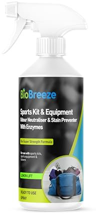 BioBreeze Sports Kit Equipment Odour neutraliser Stain Preventer Lemon & Linnen Fresh Spray with Enzymes For Sports Kits, Gym Bags & Trainers Shoe Freshener Sweat Eliminator 500ml