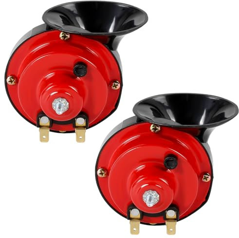 2 Pcs 115DB Super Loud Train Horn, 12V of Loud Snail Air Horn, Waterproof Double Horn Raging, Dual Tone Universal for Motorcycle Truck Train Boat Car Air Electric Snail Single Horn, Black-Red