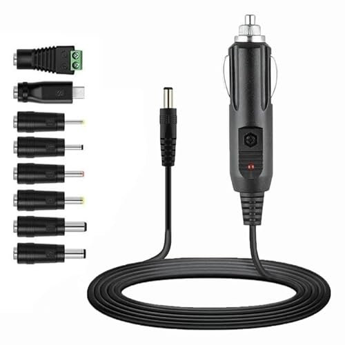 DC 12V 2A Car Charger, Car Cigarette Lighter Plug Cable, Universal Auto Power Supply Cord 5.5x2.1mm with 8 Connector for DVD CD Player GPS Bluetooth Speakers Breast Pump Label Maker Camera Router