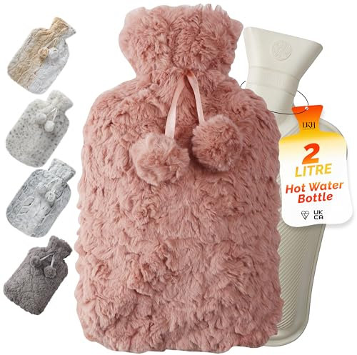 LKH Hot Water Bottle with Cover UK – 2L Rubber Hot Water Bag with Faux Fur for Period Pain Relief - Leak Resistant BPA Free Hot Bottle – Bed Warming, Neck & Shoulder Heat Massaging Bottles