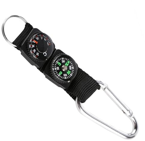 IUSOT 3-in-1 Kompass Schlüsselanhänger mit Thermometer, Multifunktionales Outdoor-Navigationswerkzeug Karabiner Schlüsselanhänger, Kompass Outdoor für Wandern, Camping & Reisen