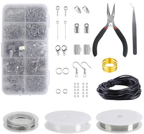 KINDPMA 912Pcs Jewelry Making Kit Jewelry Making Supplies Jewelry Findings Starter Kit with Earring Hooks Charms Wires Jump Rings Pliers for DIY Craft Jewellery Beading Making and Repair