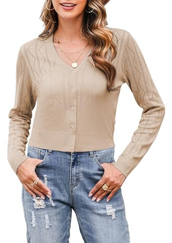 Totatuit Women Shrugs and Bolero Cardigan Ladies Dress Jackets Cropped Cardigan Summer Long Sleeve Khaki XXL