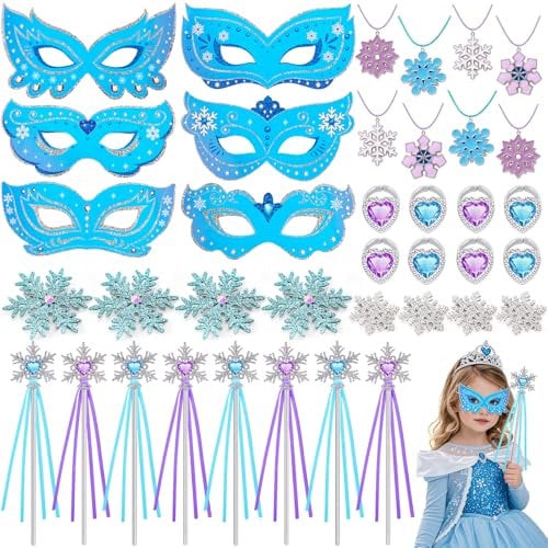 Toyssa Elsa Eiskönigin Mitgebsel Kindergeburtstag Mädchen mit Masken Schneeflocke Halskette Zauberstab Haarspangen Prinzessin Kostüme Zubehör Frozen Gastgeschenke Give Aways Geburtstag Pinata Füllung