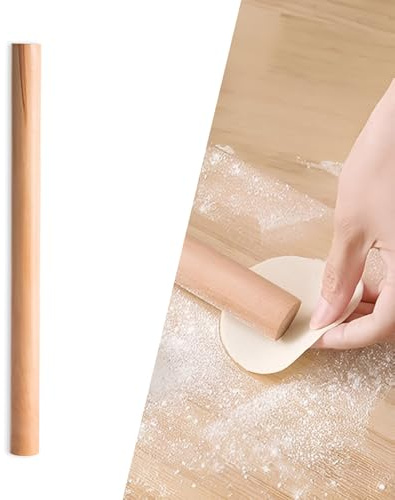 DBAILY Nudelholz aus Buchenholz für Teig, Gebäck, Brot, Pizza, Kekse und Pfannkuchen (30 cm)