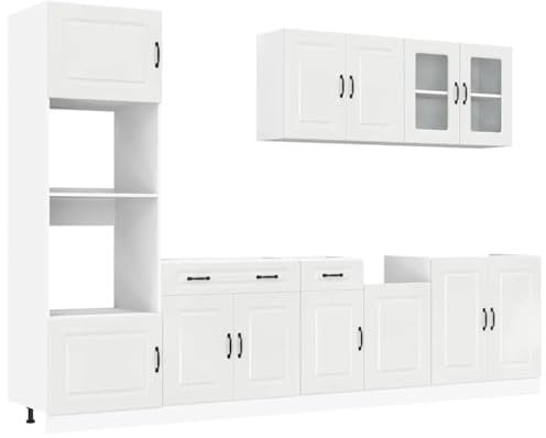 vidaXL 7-TLG. Küchenschrank-Set Kalmar Hochglanz-Weiß Holzwerkstoff, Küchenzeile Einbauküche, Schrank-Set, Unterschrank, Küchenschrank, Hängeschrank