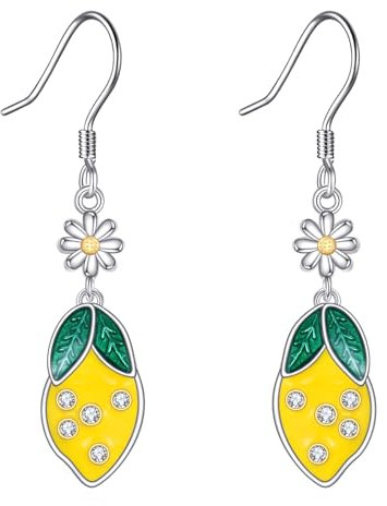 DAYLINLOVE Zitronen Ohrringe 925 Sterling Silber Frucht Ohrringe Zitronen Schmuck Geschenke für Frauen Mutter Mädchen