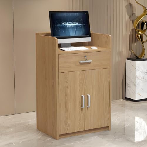 Snaweo Empfangstheke mit Theke für Salon-Empfangstresen, Rezeptionstisch, platzsparende Rezeptionstheke, Verkaufstheke mit verschließbarer Schublade für Zuhause, Büro(Log,80cm/31.4in)