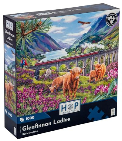 The House of Puzzles Glenfinnan Ladies Jigsaw - 1000 Piece Jigsaws For Adults, Artist Illustrated, Scenic Landscape, Deluxe Puzzle Gifts