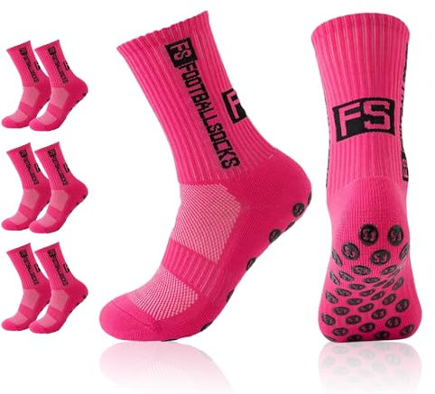 3 Paare Fußballsocken, Grip socken fussball (39-46)- Anti-Rutsch Grip für Herren & Damen - Sport Socken für Fußball, Basketball (DE/NL/SE/PL, Numerisch, 39, 46, Regular, Regular, 3, Rosenrot)