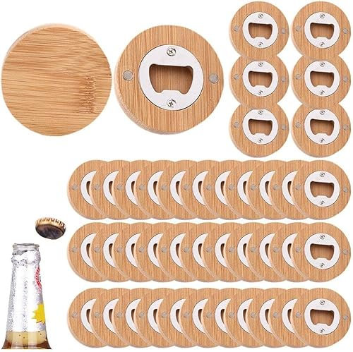 Wangyaohan Lot de 40 bouteilles magnétiques rondes en bois, bouteilles de canettes de bière, bouteilles personnalisées, autocollants de réfrigérateur
