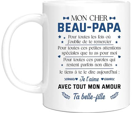 HALUMI Mug Message Pour Super Beau Père Tasse Originale Beau Papa Merci Pour Tous De Belle-Fille Idée Cadeau Remerciement Papa Bonus Fête Des Pères Noël Anniversaire Mug Ceramique Bicolore 330ml 440ml