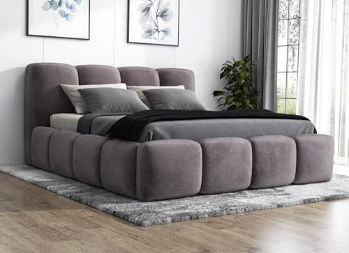 A&J MöbelLand Polsterbett 120x200 mit Bettkasten und Lattenrost – DONA, Bett mit Matratze und Stauraum in Grau