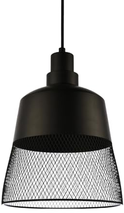 Industrial and Vintage Pendant Lighting Shade with Wire Mesh Grill Design | Matte Black Finish | 24cm x 27cm by Happy Homewares