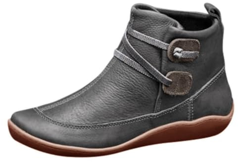 Damen Stiefeletten Leder Flache SchnüRstiefel Aus Wasserdichtem Stiefel Bequem Rutschfeste Orthopädische Schuhe Leicht Slip On Breite Gartenschuhe Biker Boots Regenschuhe Kurze Winterstiefel