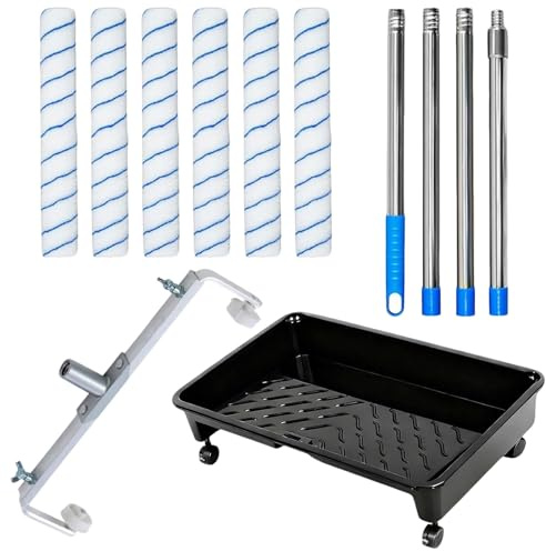 Polegas 18 Inch Paint Roller Set, 9PCS Paint Rollers and Trays Sets - Paint Roller Tray with Wheels, 18 Inch Paint Roller, Adjustable Frame, 63 Inch Paint Extension Pole, Suitable for Walls, Ceilings