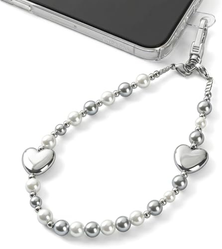 SHUOYI Handykette Kurz Perlen – Handyband Kurz fürs Handgelenk Damen | Kurze Perlen Handykette mit abnehmbarer Handschlaufe, Handyband fürs Handgelenk und Handyanhänger für Handyhüllen