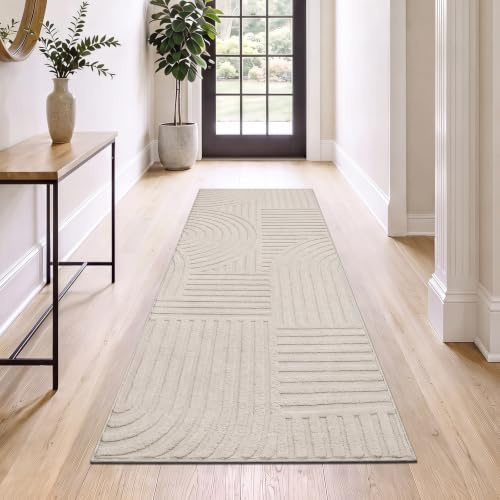 SHACOS Läufer Flur 60x180 cm, Teppich Läufer Waschbar, Küchenteppich rutschfest, Teppichläufer Modern Flurteppich für Küche, Eingang, Wohnzimmer, Schlafzimmer, Beige