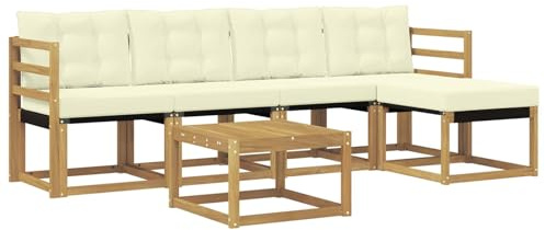 vidaXL Outdoor-Sofagarnitur mit Kissen 6 pcs Weiß und Creme, Gartenmöbel, modernes Outdoor-Sofa, modulare Sitzgruppe für Terrasse und Lounge, langlebig und bequem
