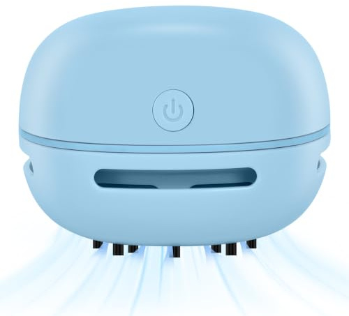 Cuteefun Desktop Vacuum Cleaner, Desk Hoover with Crevice Nozzle, Blue | USB Rechargeable, Cordless, Compact and Portable, 360° Rotating, Mini Desk Vacuum Cleaner for Home, School, Office, Keyboard