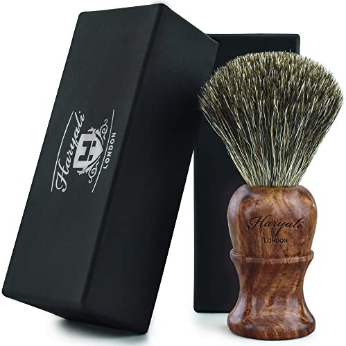 Blaireau de rasage pour homme avec manche en bois pur Livré avec 3 types de poils de blaireau différents Blaireau parfait pour tout type de rasage Livré dans une boîte de marque