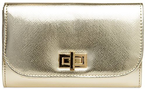 Caspar TA389 elegante Damen Clutch Tasche Abendtasche mit langer Kette, Farbe:gold, Größe:One Size