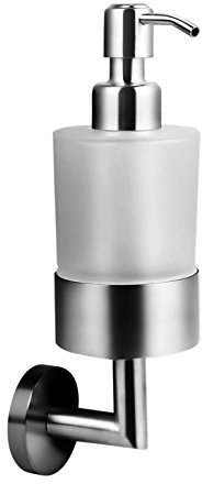Ambrosya - Seifenspender mit Wandbefestigung - Glas Seife Spender Halter Seifenhalter Seifenschale Bad Küche Toilette WC (Edelstahl (Gebürstet))