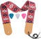 Rufun Gitarrengurt Retro Jacquard Weave Zubehör Einstellbare Länge für Basse E-Gitarre Akustische Gitarre, 3 Picks enthalten (Rot)