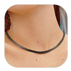 FindChic Choker Kette Damen 3mm Schlangenkette Schwarz Edelstahl stapelbar Halskette 32cm Flachpanzerkette elegant Halsreif Collier Modeschmuck für party Treffen Bar