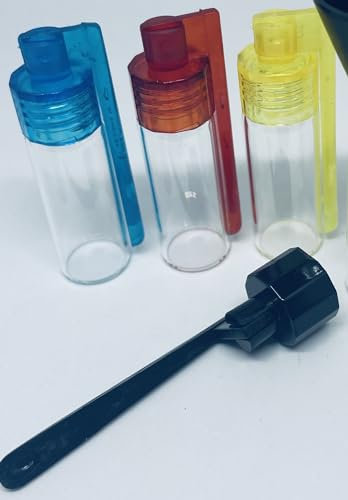 Pack of 4 Large Snuff Glass Bottles with Folding Lid Spoon