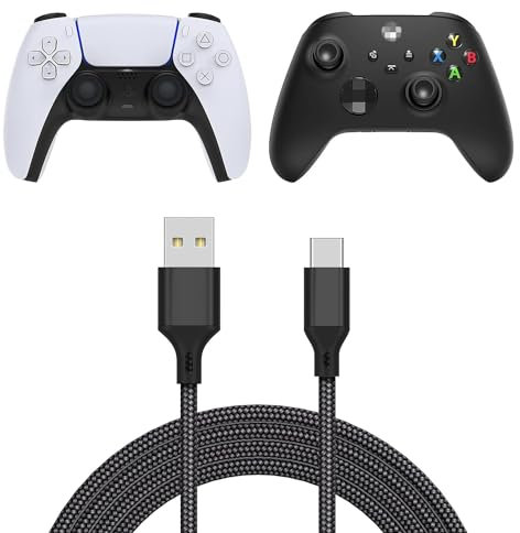 Cable de carga para Xbox Series/PS5, cable USB C de repuesto trenzado de nailon largo de carga rápida USB tipo C compatible con Xbox Series X/Xbox Series S/ para controlador PS5, 16.4 pies