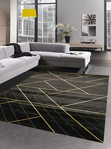CARPETIA Teppich Wohnzimmer Teppich modern geometrisches Muster schwarz Gold Größe 160x230 cm