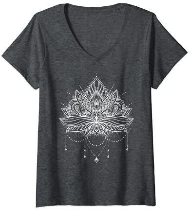 Damen Heilige Geometrie Meditation Positivität Liebe Mandala Lotus T-Shirt mit V-Ausschnitt