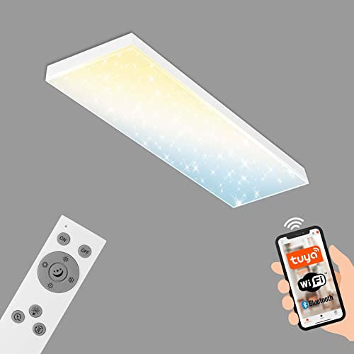 BRILONER - LED Deckenlampe flach Smart Home, funktioniert mit Alexa, Fernbedienung, Lampe, Deckenleuchte, LED Panel, Wohnzimmerlampe, Schlafzimmerlampe, 100x25x7,8 cm, Weiß