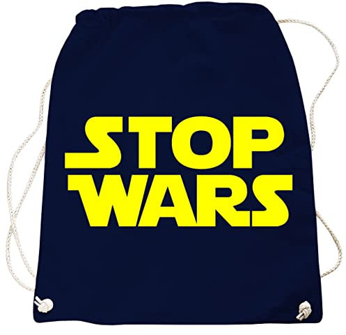 Rucksack Tasche Bag Stop Wars Neongelb Statement Peace Motiv