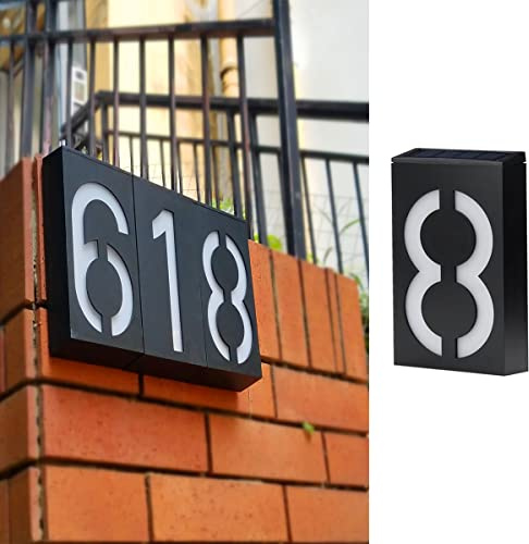 TINYOUTH Solar House Number - Number 8, Door Number Plaques Light for Wall, 6 LED House Numbers Plaque with Lights, IP55 Waterproof House Finder for DIY House Sign