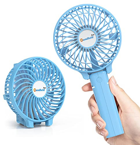 Wasuka Mini Handheld Fan, Portable USB Rechargeable Hand held Fan Foldable Small Desk Fan, 3 Speeds Battery Operated Electric Powered Fan Personal Desktop Hand Fan for Home Office Travel Blue