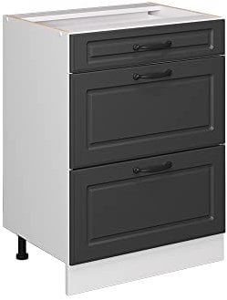 Vicco Küchenunterschrank R-Line, Anthrazit Landhaus/Weiß, 60 cm mit Schubladen, ohne Arbeitsplatte