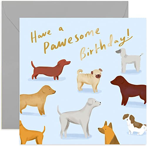 Old English Co. Dog Pawesome Geburtstagskarte – niedliche Hunde-Goldfolie, glitzernde Karte, lustige Geburtstagswünsche für Männer und Frauen, leere Innenseite und Umschlag im Lieferumfang enthalten